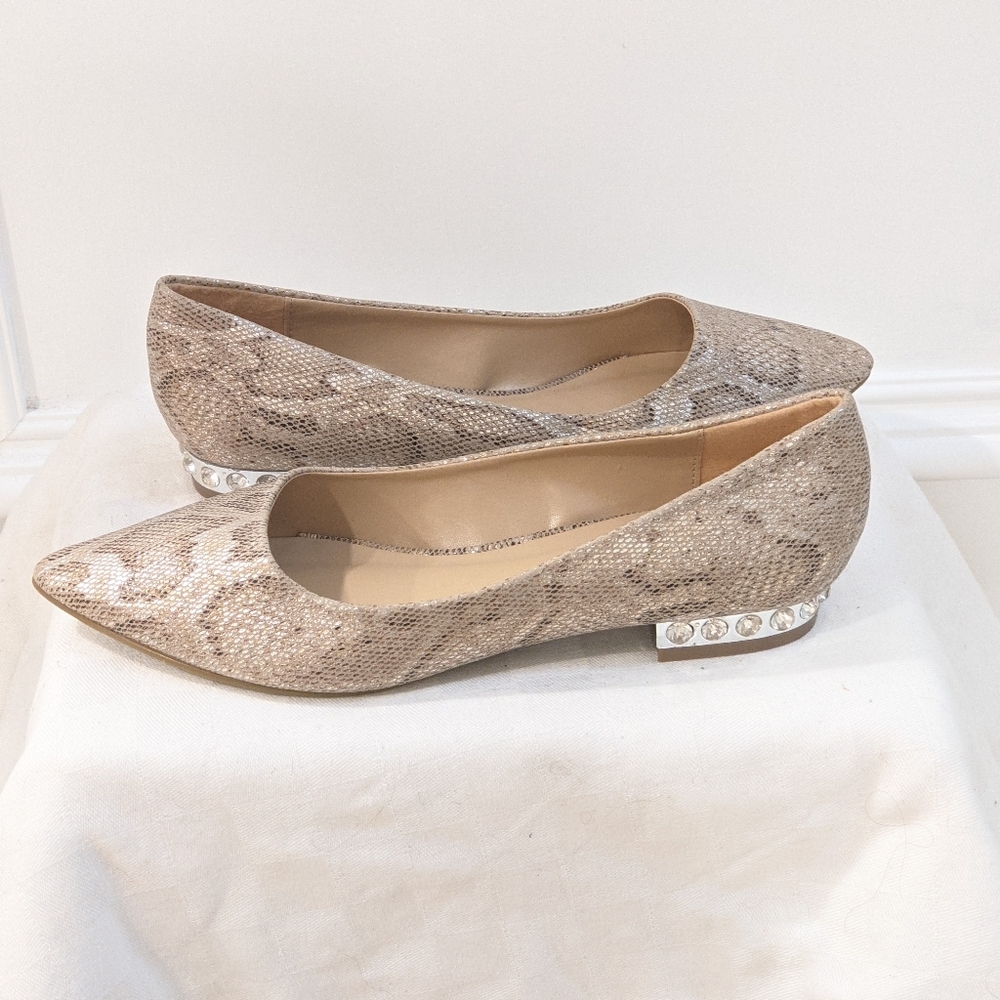 Snake print and jeweled flats
